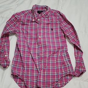 Girls sz 8 pink polo button up